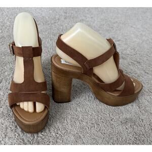 Steven Madden Y2K Wooden Block Heel Chunky Platform Shoes Size 8 Tan